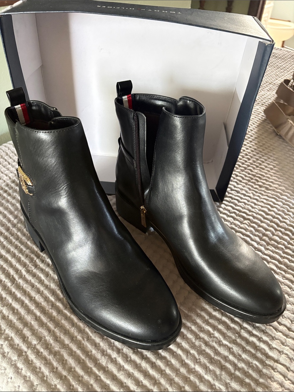 Tommy Hilfiger Black Leather Buckle Boots - Picture 2 of 3